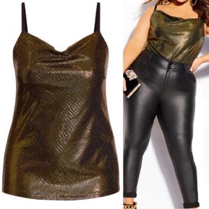 NWT Cami Tank Disco Fever Gold Black City Chic 16